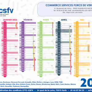 Calendrier A4 CFTC CSFV HDF Section Nord